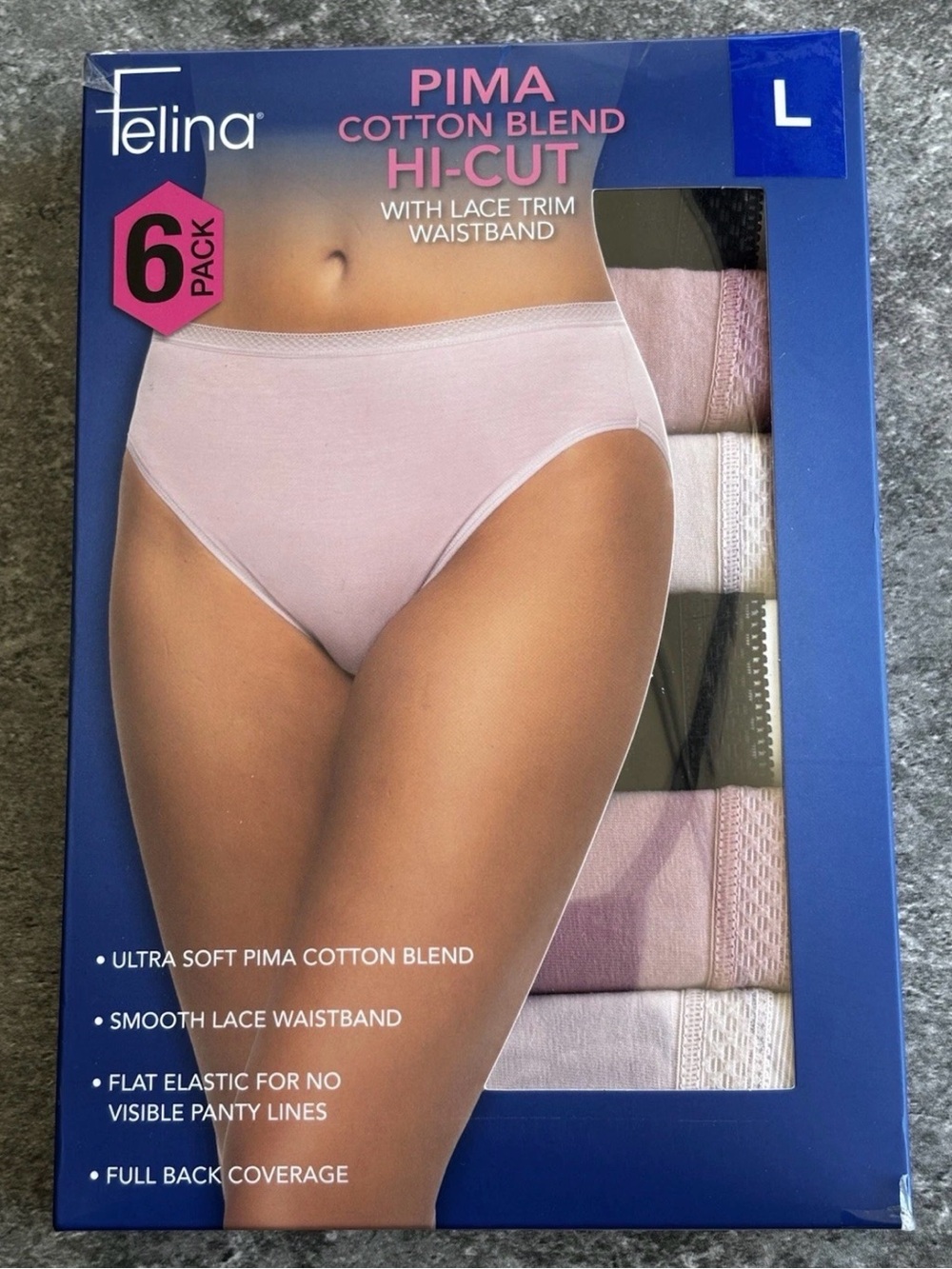 Felina Pima Cotton Blend Hi-- Light Pink (6 Pack) size L set of (2) packages
